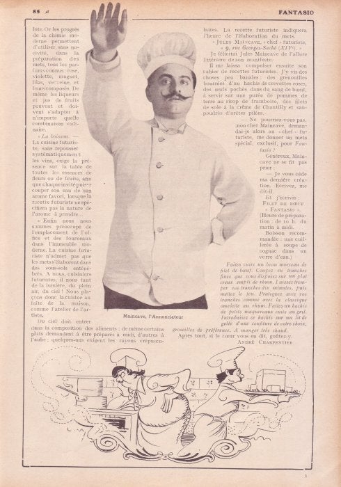 Jules Maincave, considerado el primer cocinero futurista, en un periódico de la época. ::