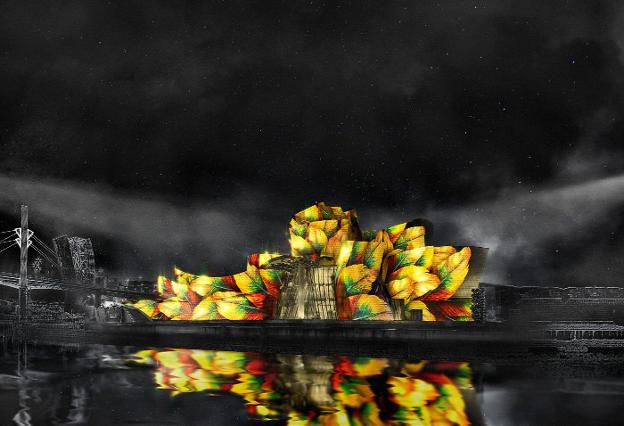 El Guggenheim se ilumina. Cuatro imágenes del espectáculo Reflections, que puede verse hasta mañana sábado en Bilbao. :: 59 productions/