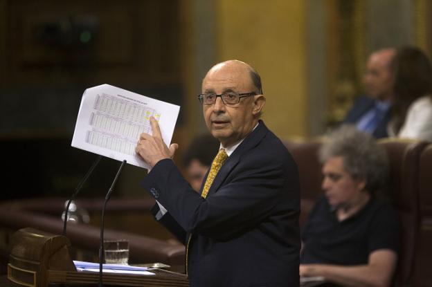 El ministro de Hacienda, Cristóbal Montoro, en una sesión parlamentaria. :: Ángel de Antonio
/