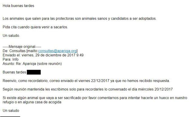 Imagen facilitada por ApaRioja de la consulta realizada y la respuesta obtenida.