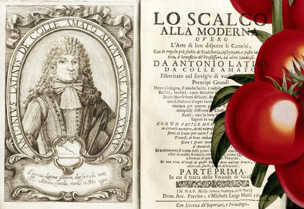 'Lo scalco alla moderna' 1692 (CC PD) y grabado botánico de tomates. / R. C.