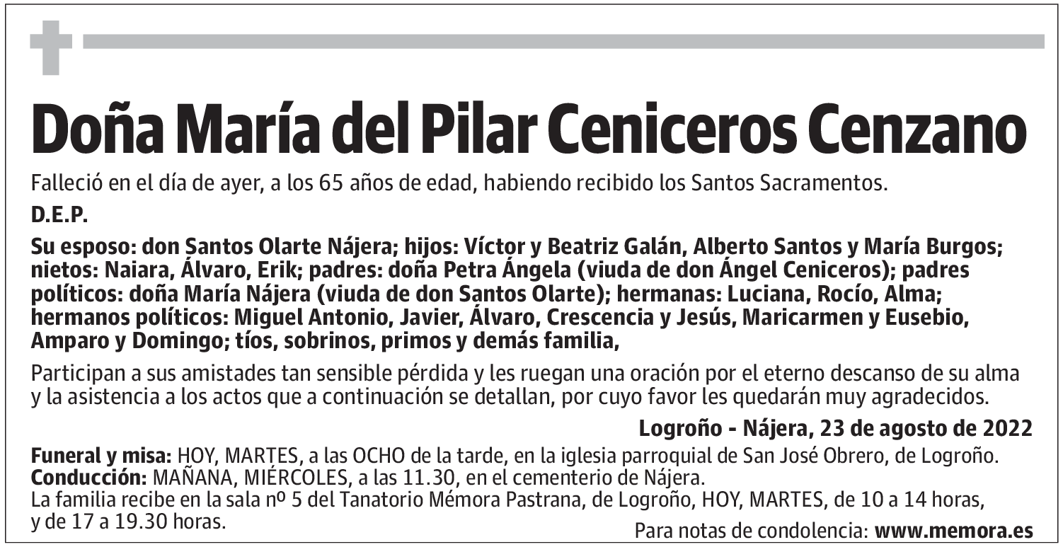 Doña María del Pilar Ceniceros Cenzano