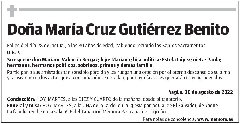 Doña María Cruz Gutiérrez Benito