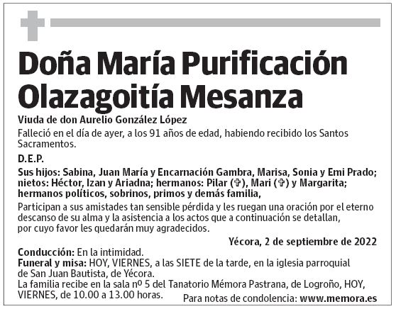 Doña María Purificación Olazagoitía Mesanza