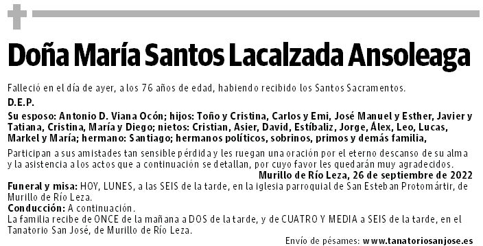 Doña María Santos Lacalzada Ansoleaga