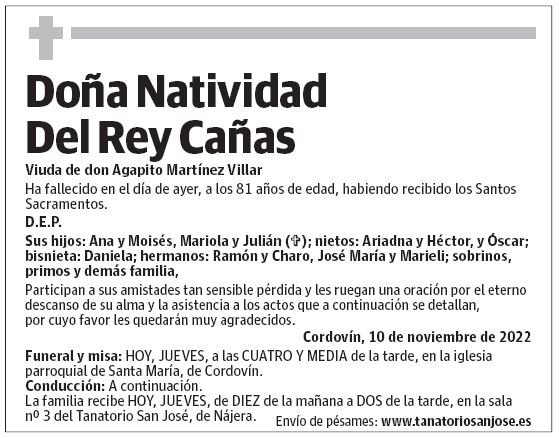 Doña Natividad Del Rey Cañas