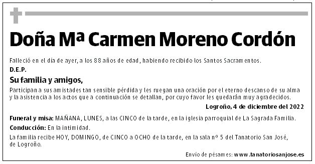 Doña Mª Carmen Moreno Cordón