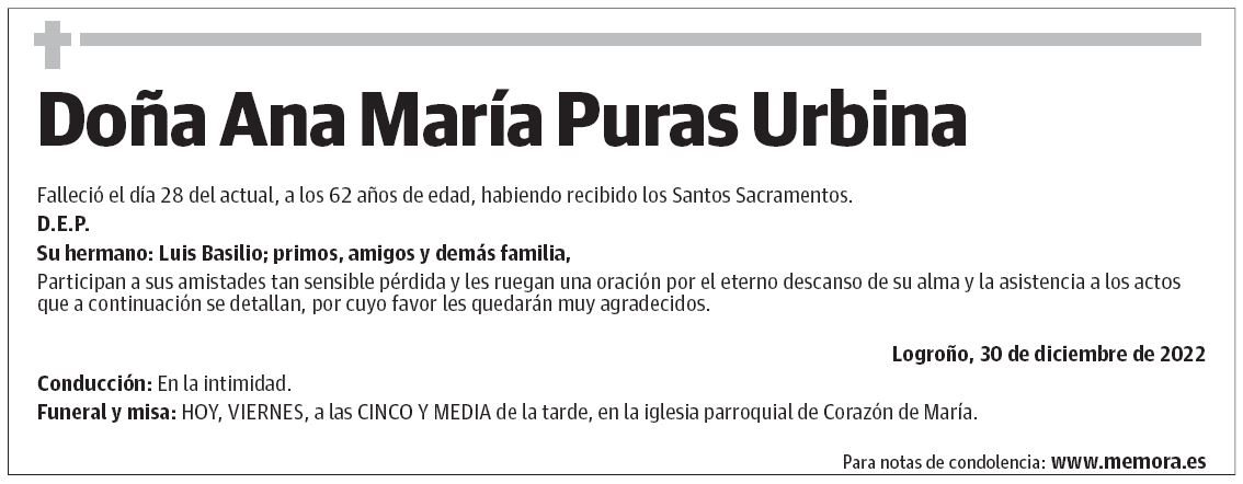Doña Ana María Puras Urbina