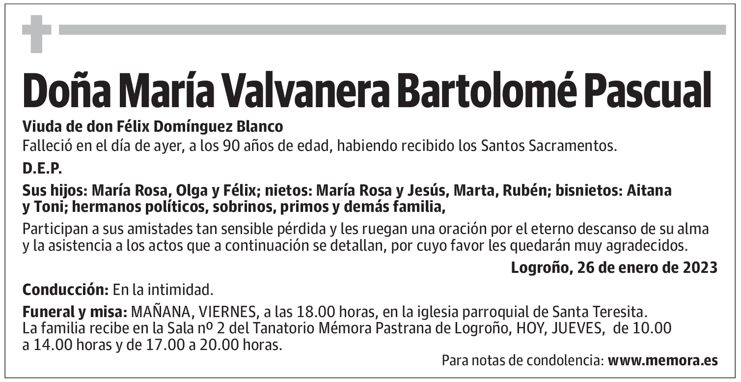 Doña María Valvanera Bartolomé Pascual