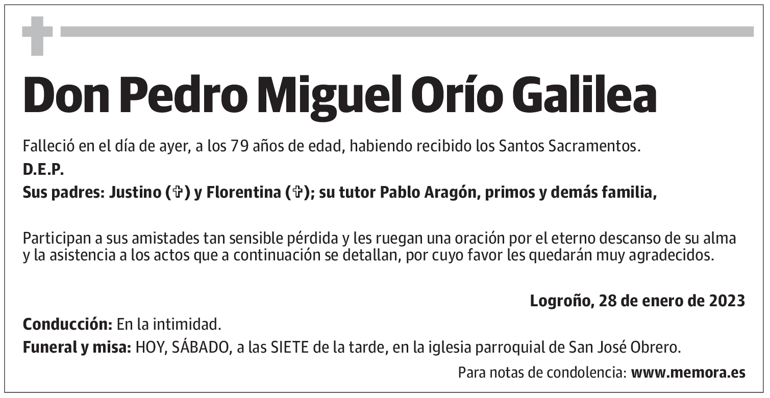 Don Pedro Miguel Orío Galilea