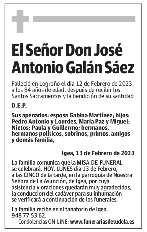 El Señor Don José Antonio Galán Sáez