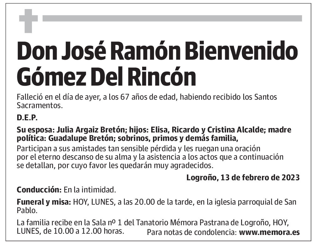 Don José Ramón Bienvenido Gómez Del Rincón