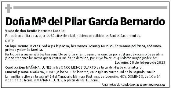 Doña Mª del Pilar García Bernardo