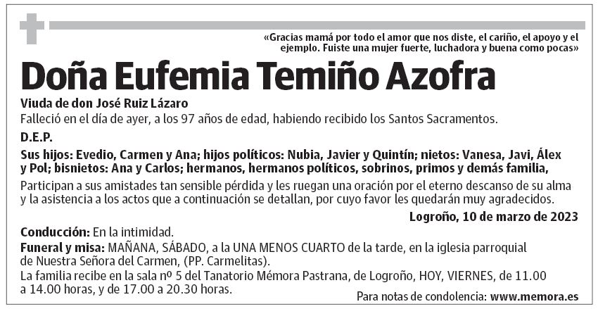 Doña Eufemia Temiño Azofra