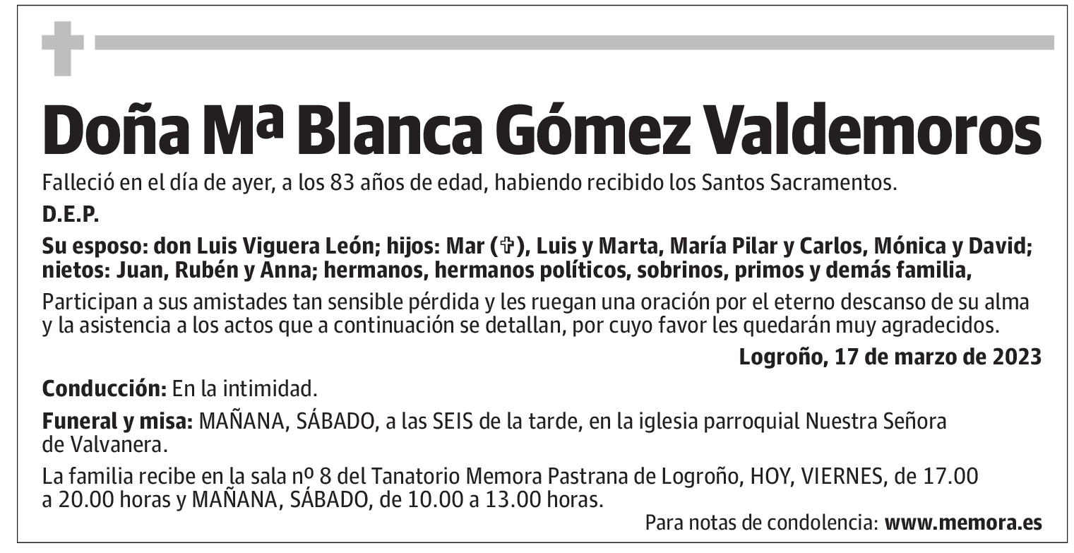 Doña Mª Blanca Gómez Valdemoros