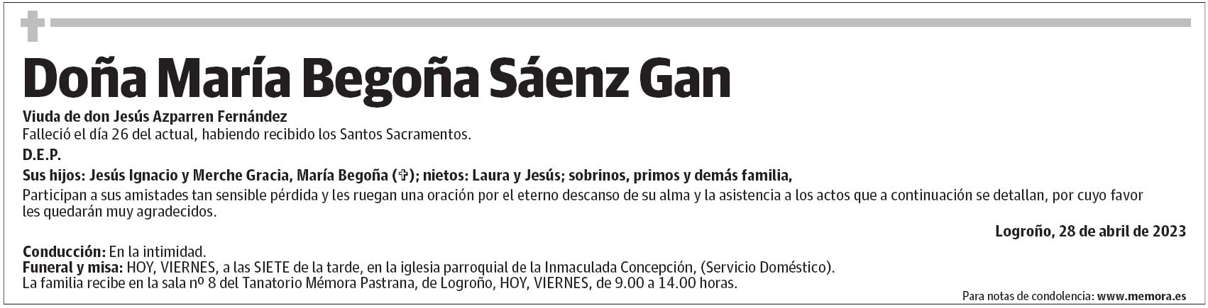 Doña María Begoña Sáenz Gan