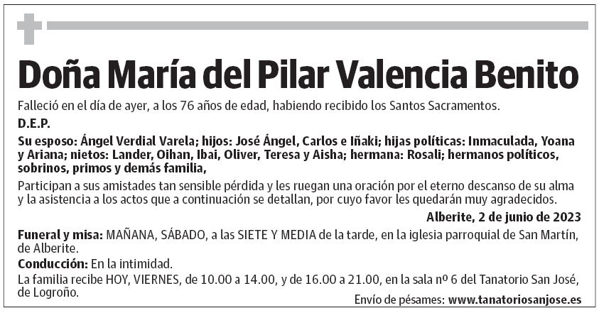 Doña María del Pilar Valencia Benito