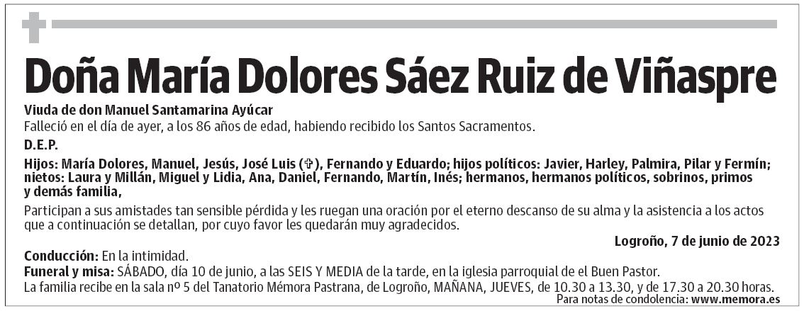 Doña María Dolores Sáez Ruiz de Viñaspre