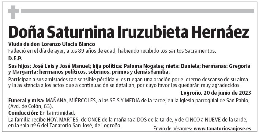 Doña Saturnina Iruzubieta Hernáez