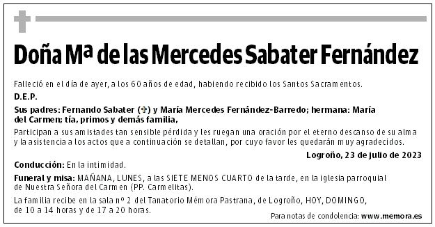 Doña Mª de las Mercedes Sabater Fernández