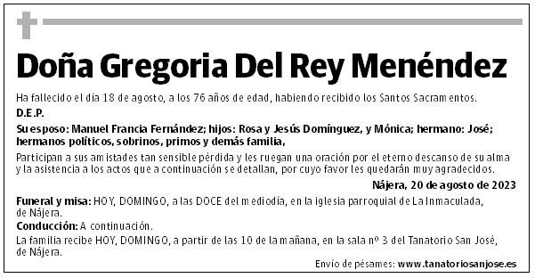 Doña Gregoria Del Rey Menéndez