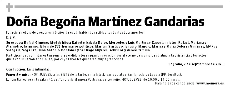 Doña Begoña Martínez Gandarias