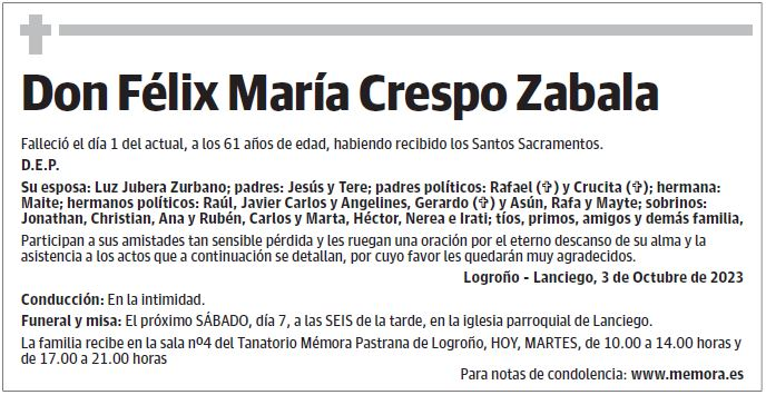 Don Félix María Crespo Zabala
