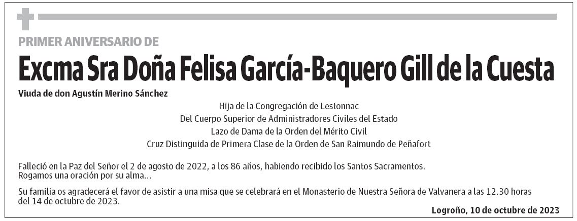Doña Felisa García-Baquero Gill de la Cuesta