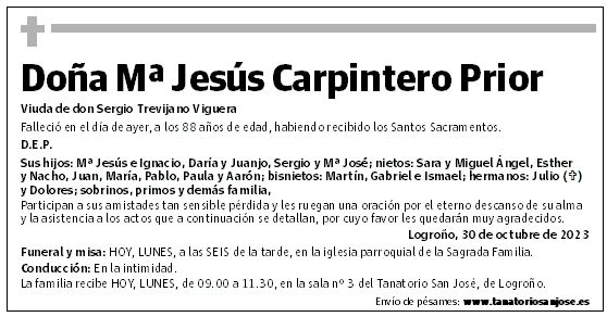 Doña Mª Jesús Carpintero Prior