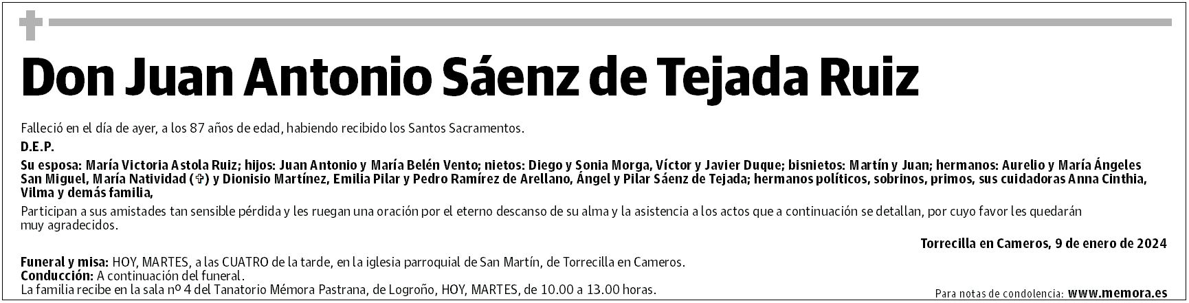 Don Juan Antonio Sáenz de Tejada Ruiz