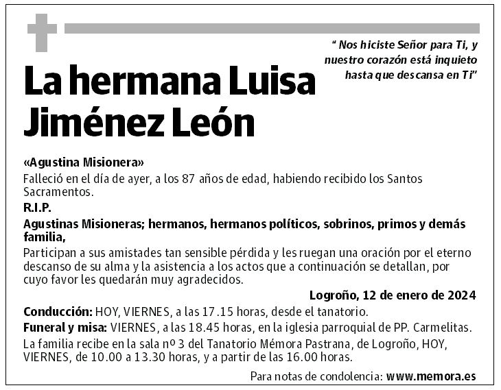 La hermana Luisa Jiménez León
