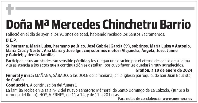 Doña Mª Mercedes Chinchetru Barrio