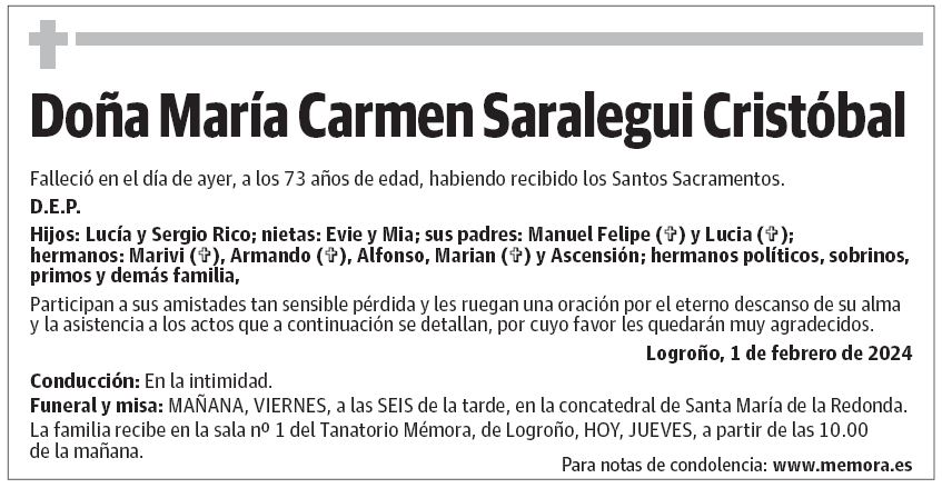 Doña María Carmen Saralegui Cristóbal