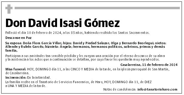 Don David Isasi Gómez