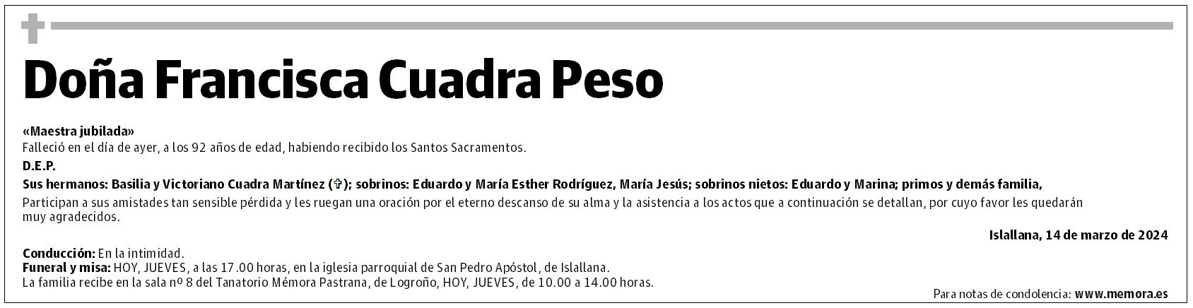 Doña Francisca Cuadra Peso