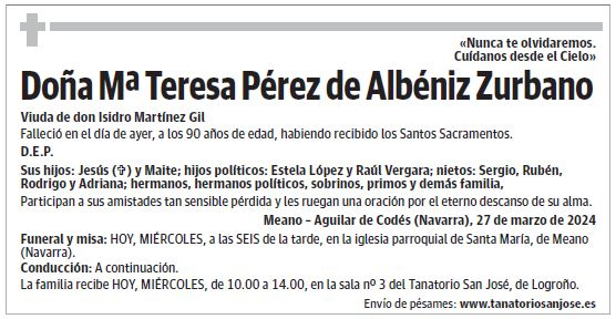 Doña Mª Teresa Pérez de Albéniz Zurbano