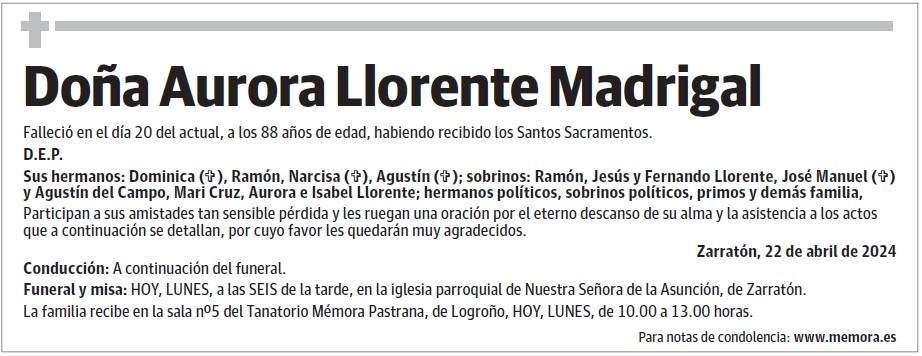 Doña Aurora Llorente Madrigal