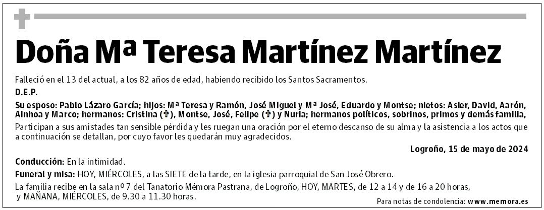 Doña Mª Teresa Martínez Martínez