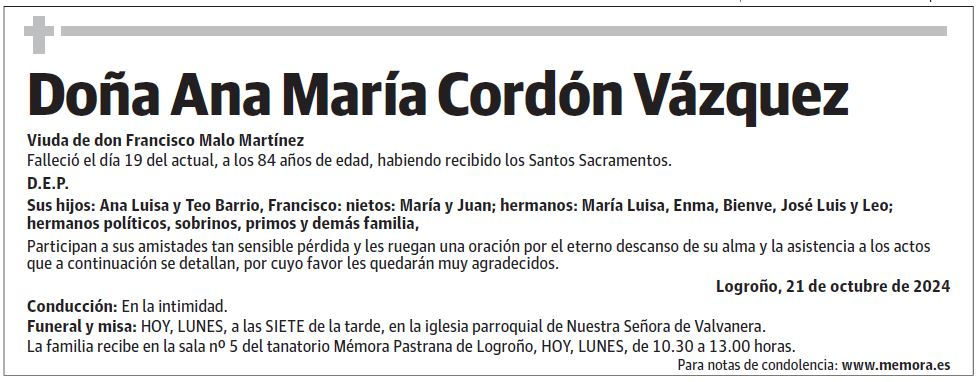 Doña Ana María Cordón Vázquez