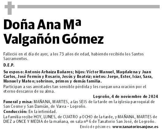 Doña Ana Mª  Valgañón Gómez