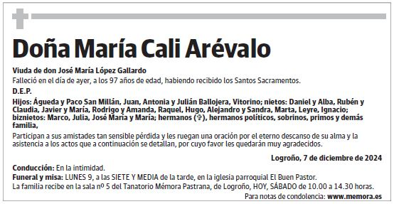 Doña María Cali Arévalo