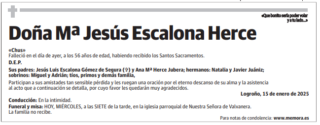 Doña Mª Jesús Escalona Herce