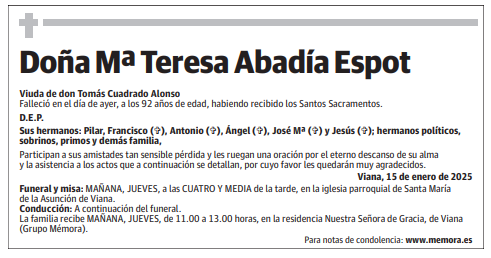 Doña Mª Teresa Abadía Espot