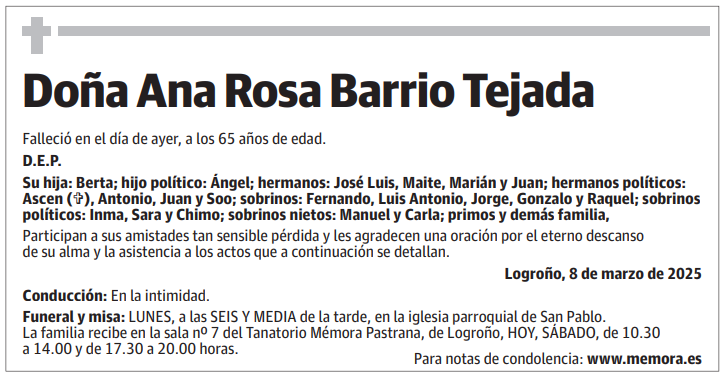 Doña Ana Rosa Barrio Tejada