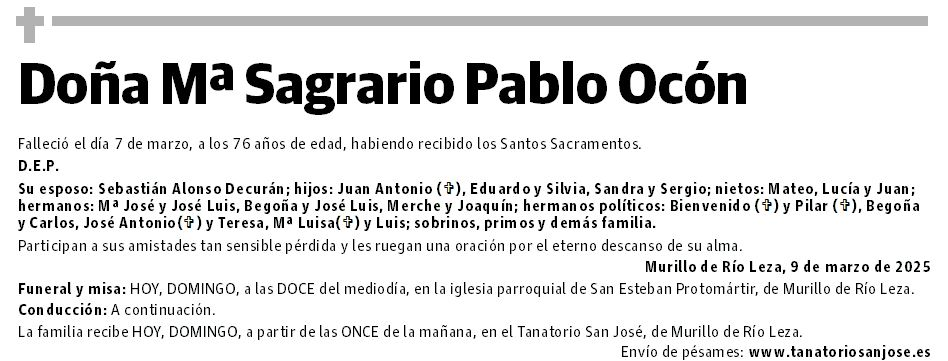 Doña Mª Sagrario Pablo Ocón