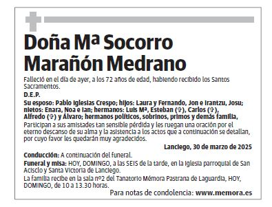 Doña Mª Socorro Marañón Medrano