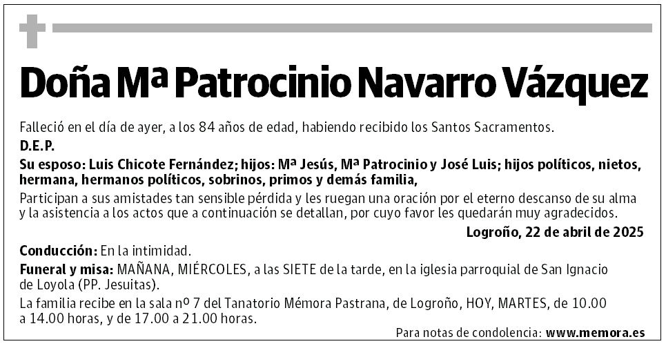 Doña Mª Patrocinio Navarro Vázquez