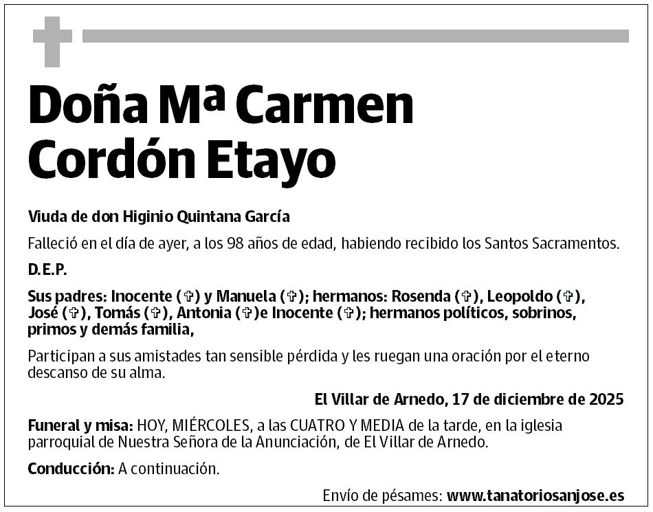 Doña Mª Carmen Cordón Etayo