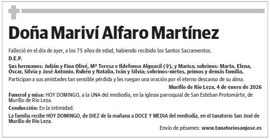 Doña Mariví Alfaro Martínez Falleció en